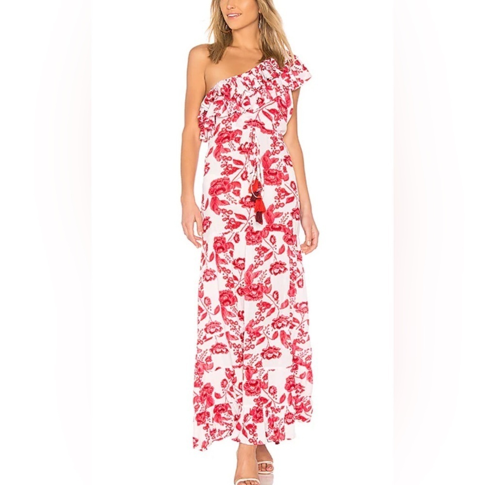 Revolve Lovers and Friends Amity Maxi Floral Dress in Coral Poppy